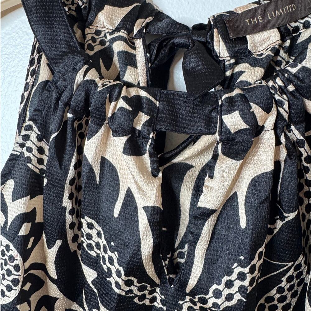 The Limited XS Black Tan Floral Dressy Halter Top Keyhole Neck Tie-Back Blouse - Picture 4 of 11